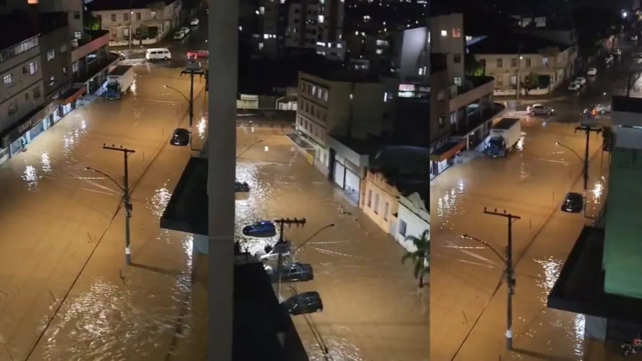 Ruas alagadas em Juiz de Fora